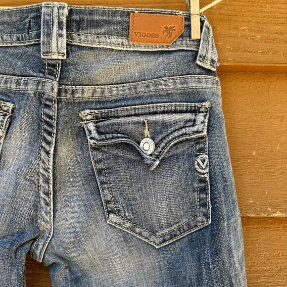 Vigoss Boot Cut Medium Boot Cut Blue Button Pocket Jeans - Picture 8 of 10